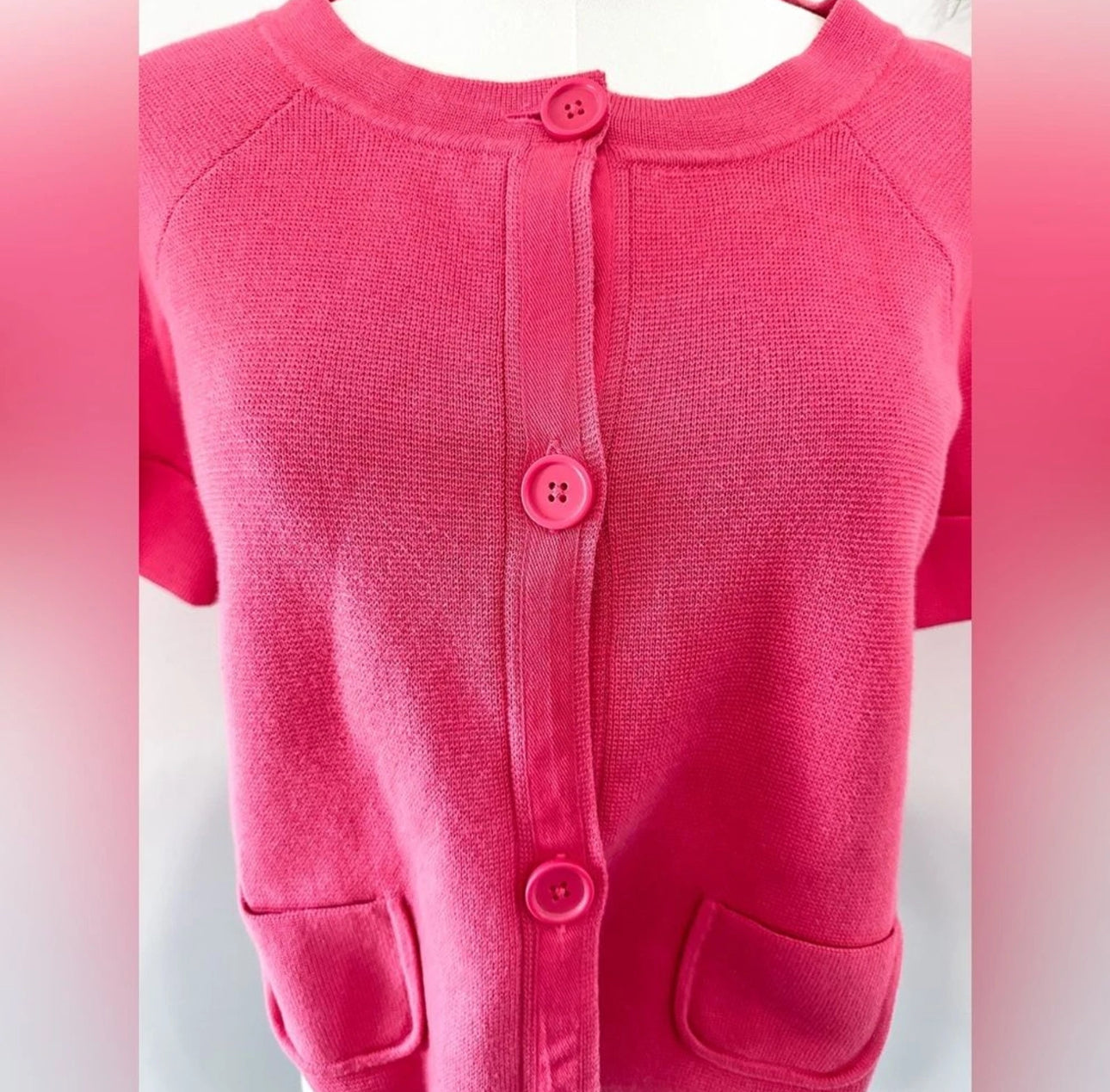 #111 Loft Womens Pink Short Sleeve Sweater Button Up Cardigan Small