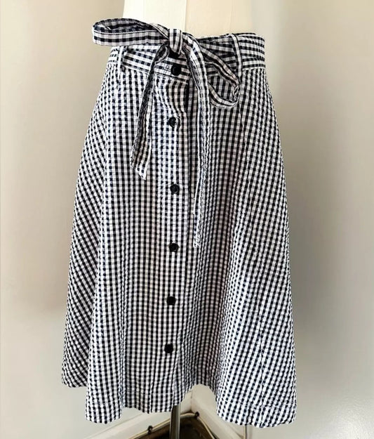 #111 Brooks Brothers Navy & White Gingham Checkered A-Line Skirt | 100% Cotton | 6
