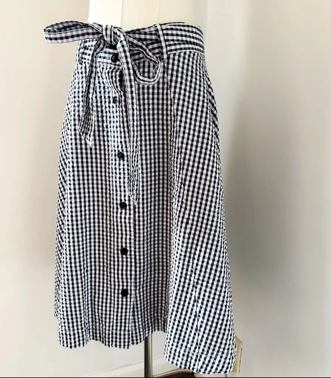 #111 Brooks Brothers Navy & White Gingham Checkered A-Line Skirt | 100% Cotton | 6