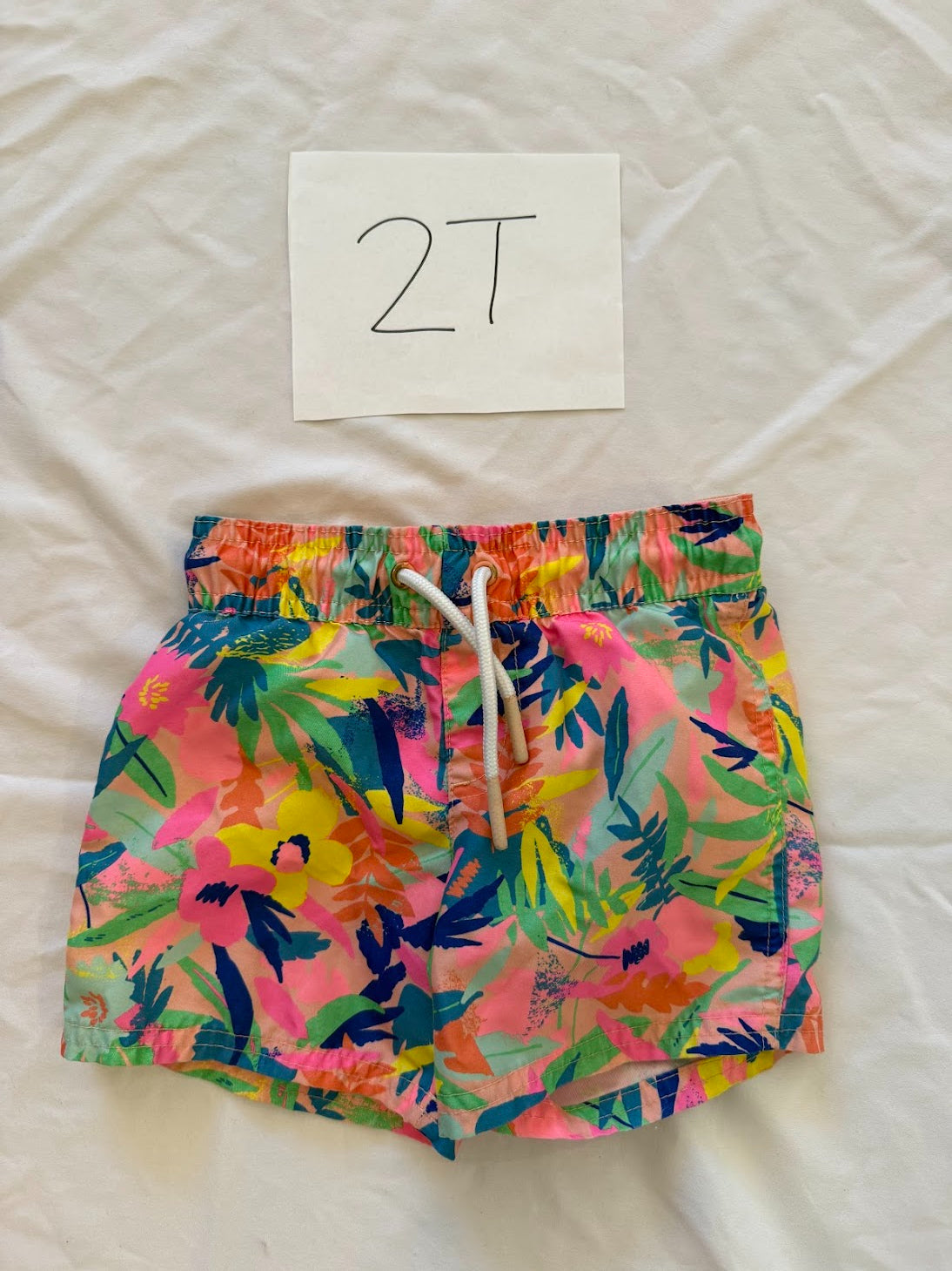 Seller #67 Boys 2T Cat & Jack Floral Neon Swim TRunks