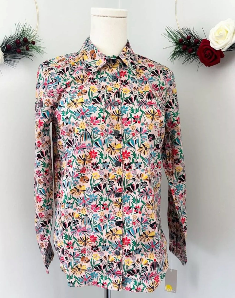 #111 Boden NWT Pink Spring Floral Button Down Top 100% Cotton Blouse size 2P
