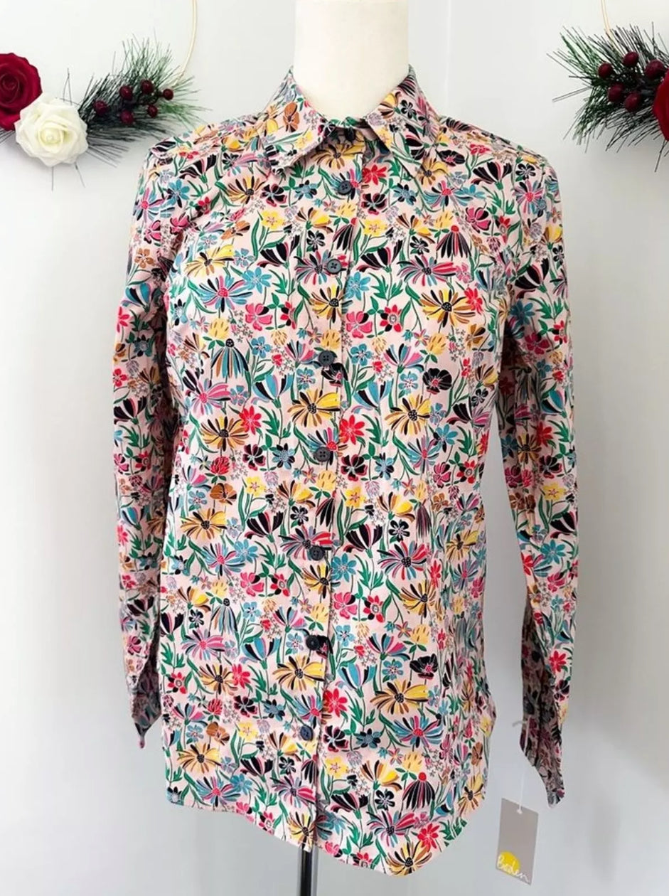 #111 Boden NWT Pink Spring Floral Button Down Top 100% Cotton Blouse size 2P