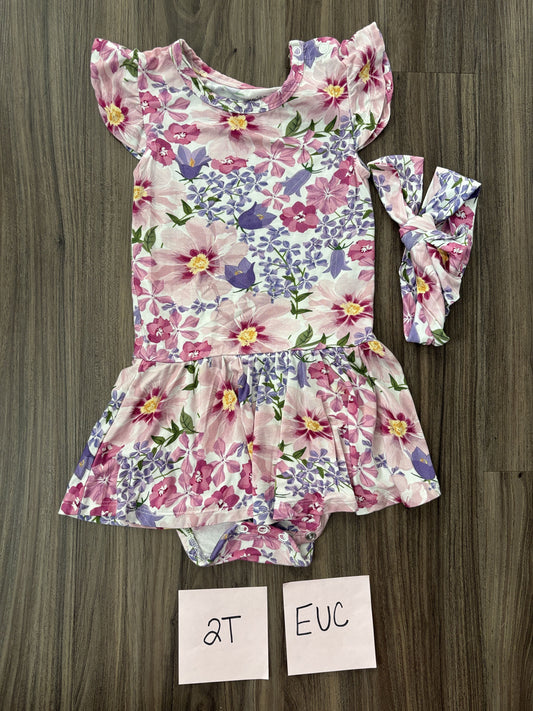 #77 - 2T - EUC Charlie's Project - Pretty in Pink SS Bodysuit Twirl + Headband - Bamboo