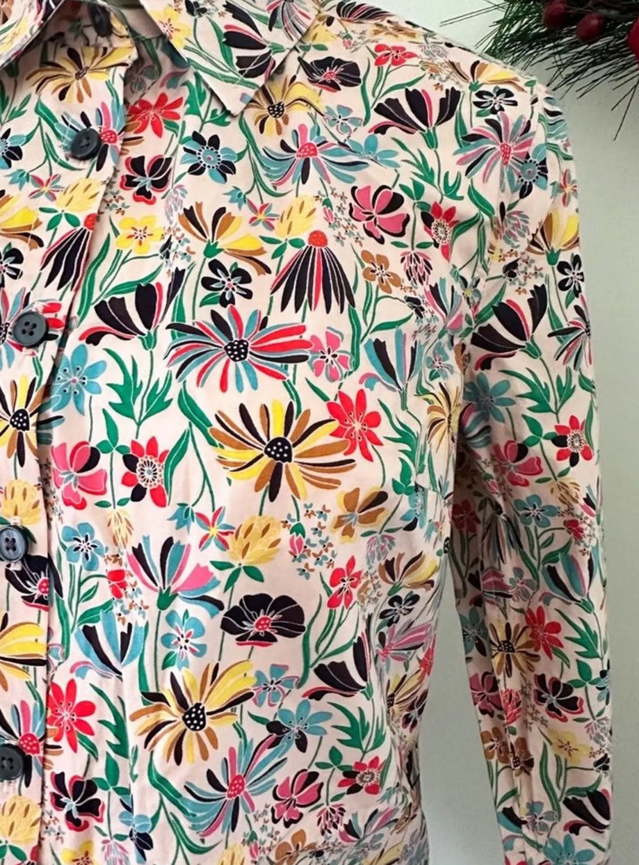 #111 Boden NWT Pink Spring Floral Button Down Top 100% Cotton Blouse size 2P