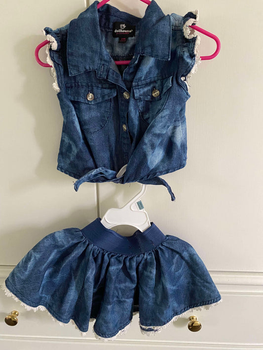 #117, Dollhouse blue Jean cowgirl 2 pc costume, Girls 24M, VGUC