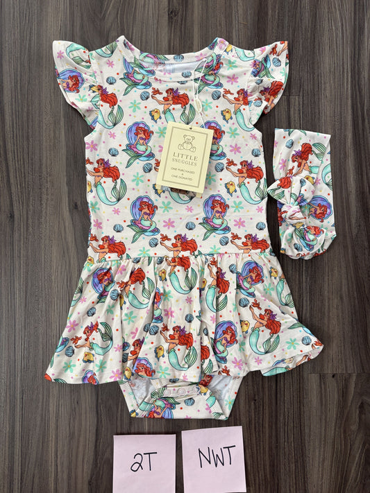 #77 - 2T - NWT Charlie's Project - Little Mermaid SS Bodysuit Twirl + Headband - Bamboo