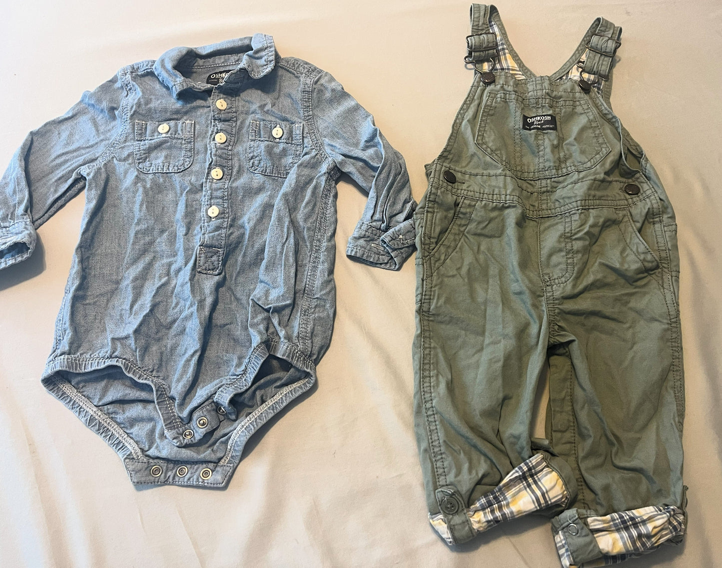 #211 Carters 18m Green Plaid Overall and Denim Onesie