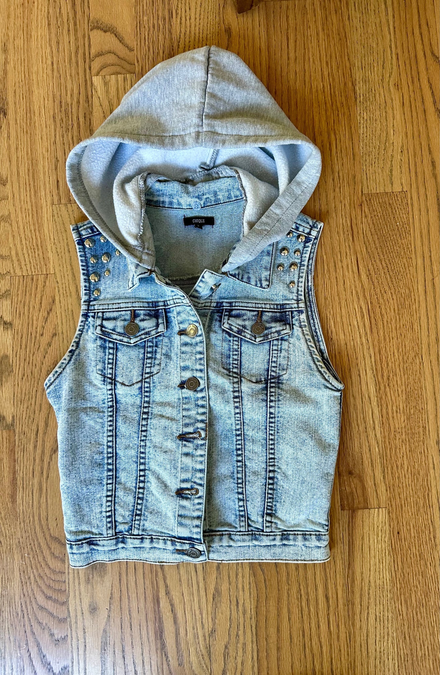 #198- Women’s, Chloe Denim Hooded Vest- Size small