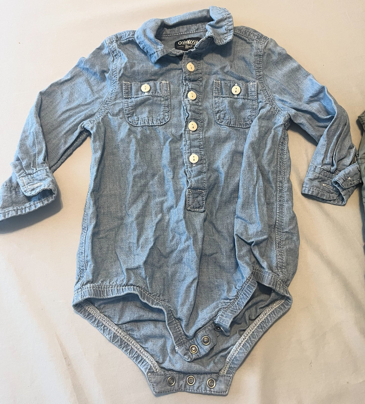 #211 Carters 18m Green Plaid Overall and Denim Onesie