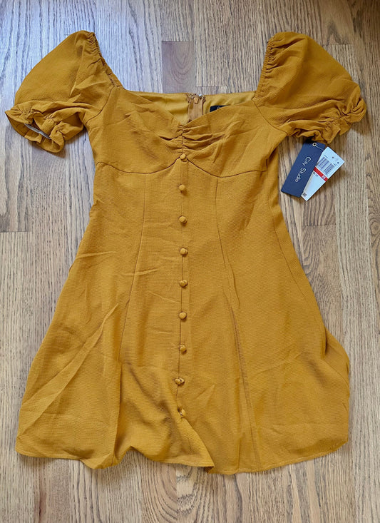#198- Women’s, City Studio, NEW Mustard Dress with Buttons- Size XS