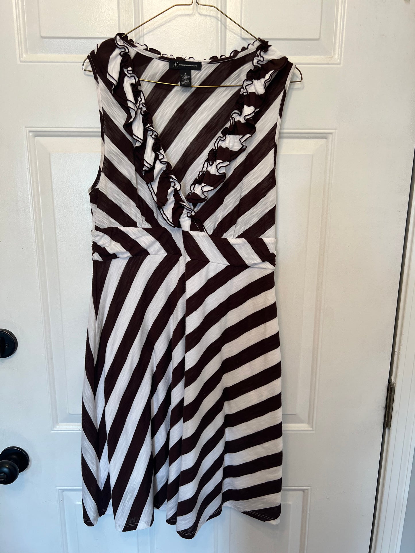 INC womens size large brown and white stripe dress