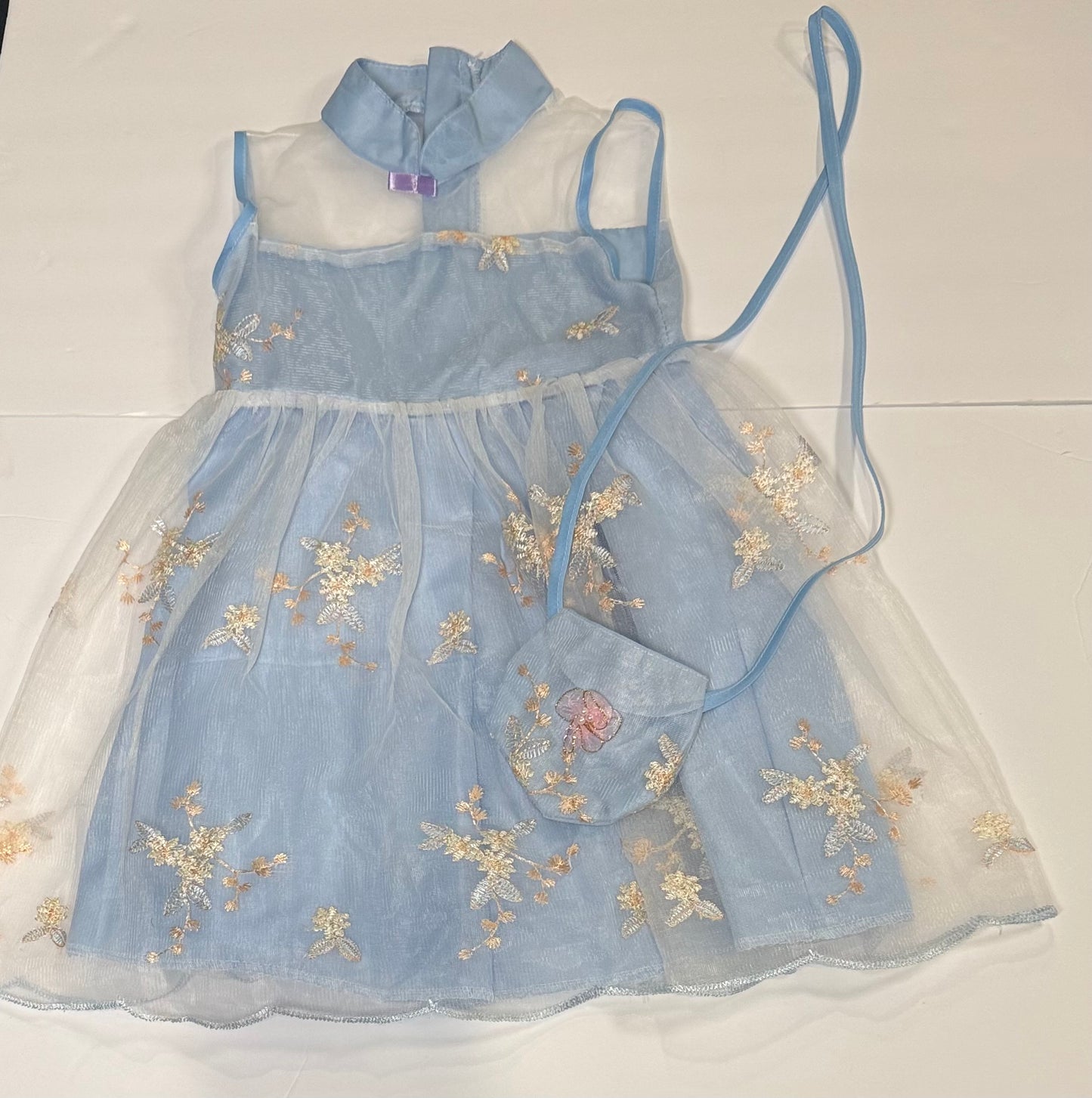 #141 Girls 4 Blue Tulle Dress with Purse