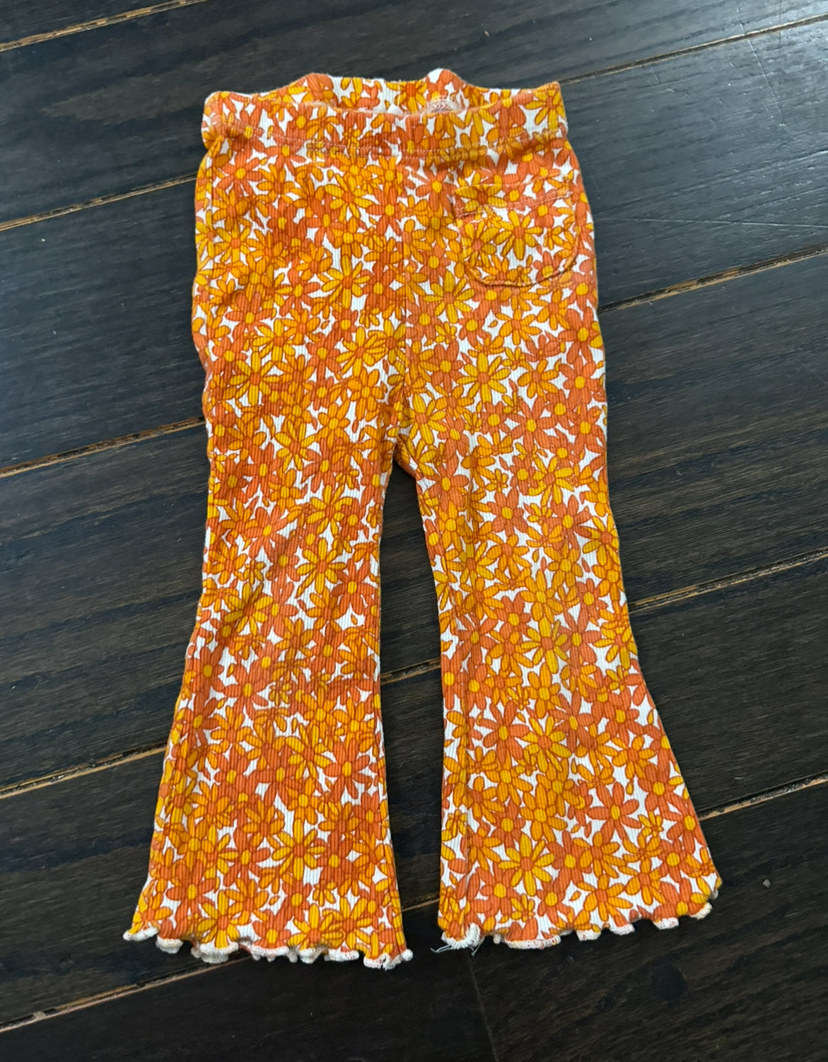 #111 Zara Girls 12-18 month Orange Floral Flare Pant