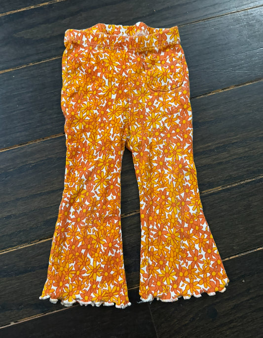 #111 Zara Girls 12-18 month Orange Floral Flare Pant