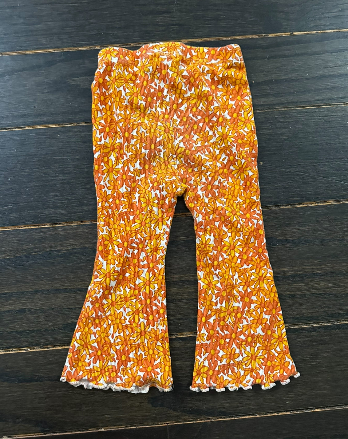 #111 Zara Girls 12-18 month Orange Floral Flare Pant