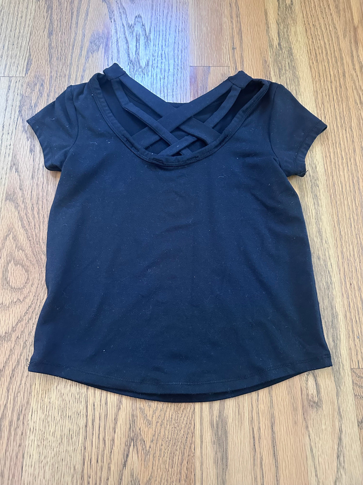 #98- Girls, All in Motion, Black Cross-back Athletic Shirt- Size 4/5