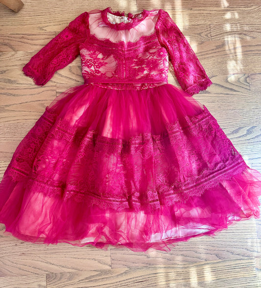 #98- Girls, $30- Trish Scully, Red Lace and Tulle Dress- Size 5