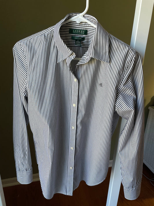 #42 REDUCED Ralph Lauren Women's Size Small Charcoal Striped Blouse