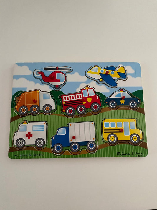 #117, Melissa & Doug wooden vehicles puzzle, GUC