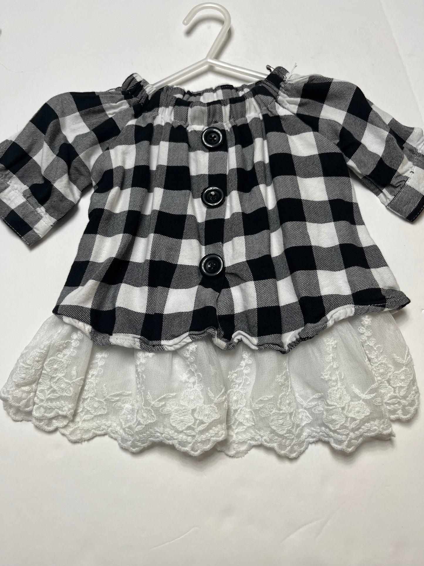 Seller 67 - Rare Editions Black White Plaid Shirt Ruffle Bottom 18mo