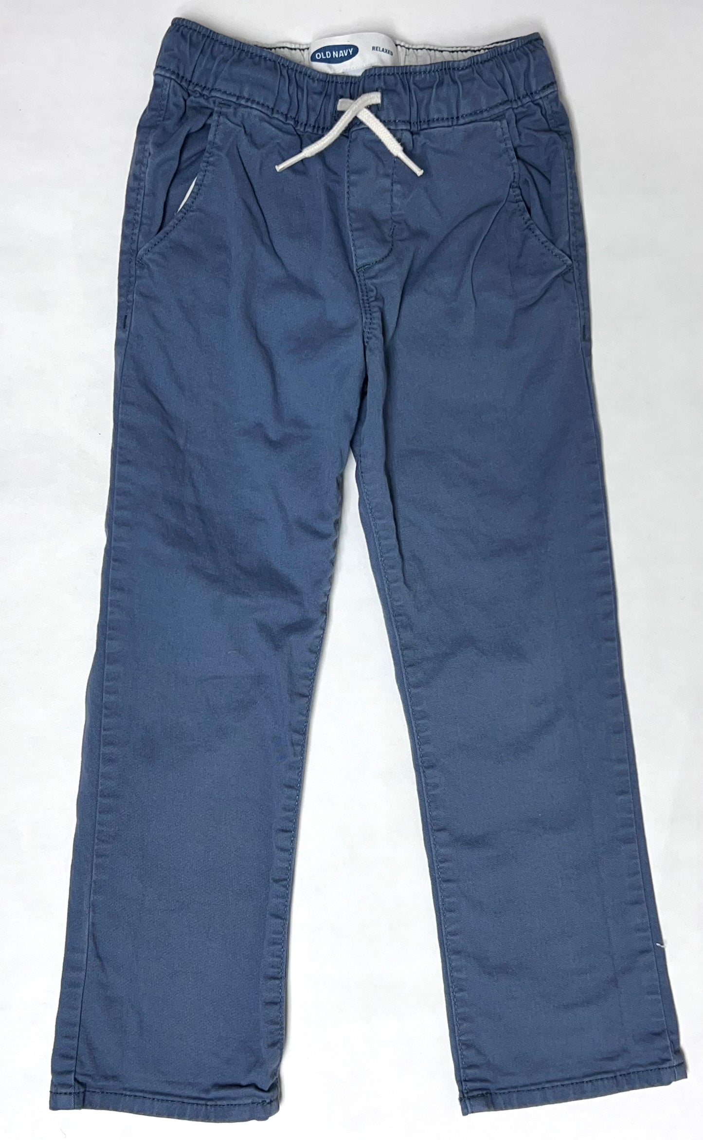 Boys 4T Old navy relaxed fit pants with stretchy waist in dusty blue, VGUC