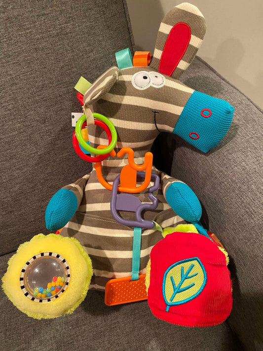 #117, Dolce Zeddy the Zebra soft activity toy, EUC