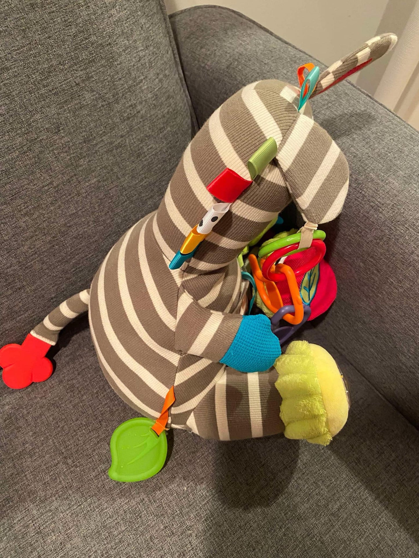 #117, Dolce Zeddy the Zebra soft activity toy, EUC