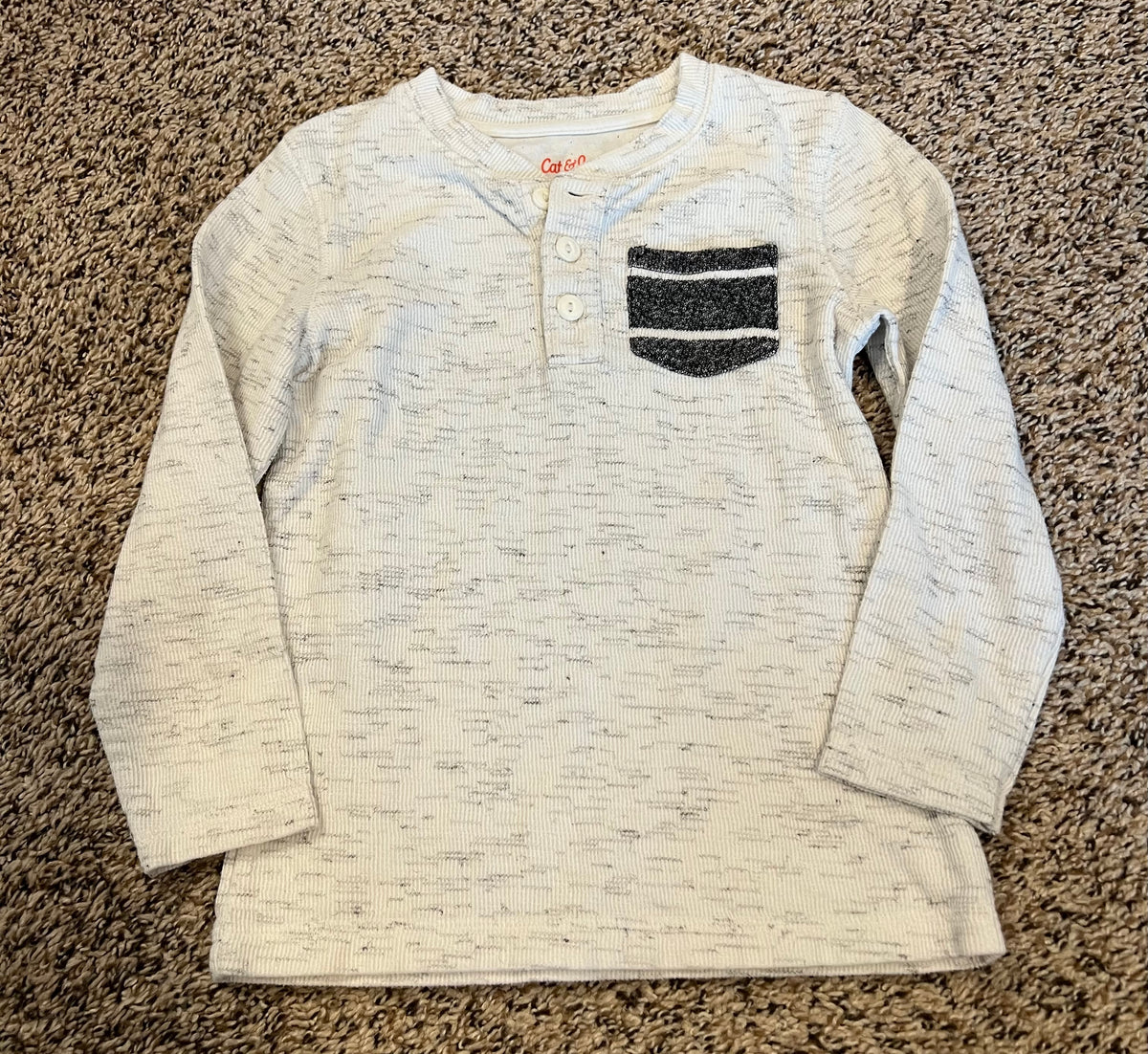 Seller #184 - Boys 5T - Cat & Jack waffle shirt heathered cream with pocket - VGUC