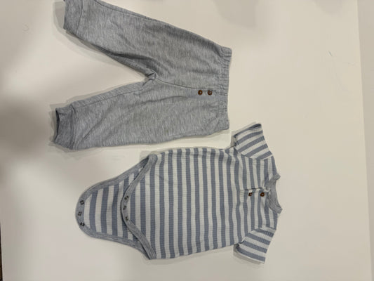 #9 -  Chick Pea -  Light Grey Striped Onesie and Pants Set Infant's SIZE  6-9M