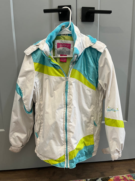 137 Girls white, turquoise, and green winter coat Size L 10/12 Weatherproof brand (see pictures for dirt mark on sleeves)