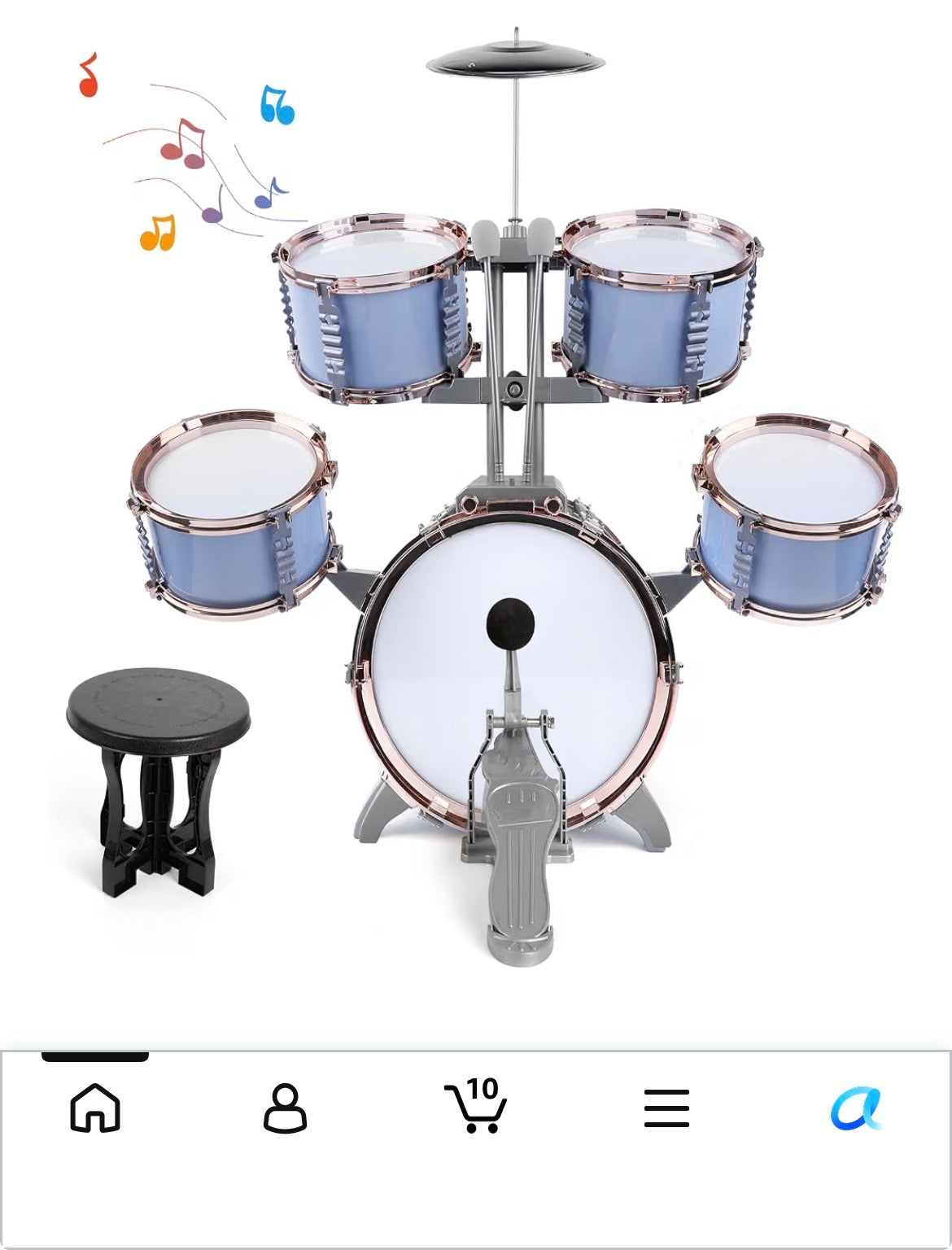 Seller #14 Kids Jazz Drum Set, 5 Drums with Stool EUC