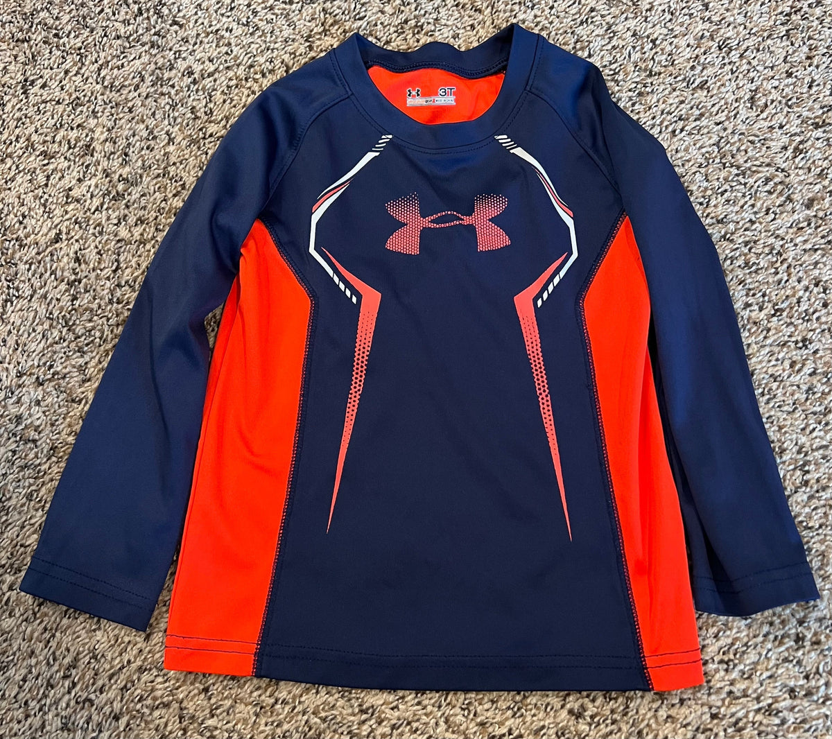 Seller # 184 - REDUCED Boys 3T - long sleeve active shirts Nike and Under Armour - orange navy - VGUC