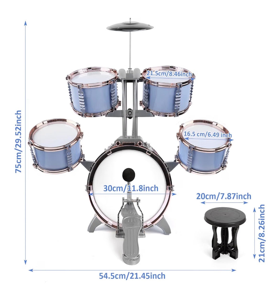 Seller #14 Kids Jazz Drum Set, 5 Drums with Stool EUC