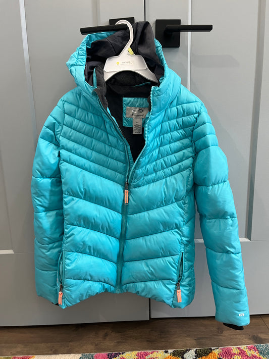 137 Girls turquoise Champion winter coat (see picture for dirt mark on sleeve) XL 14/16
