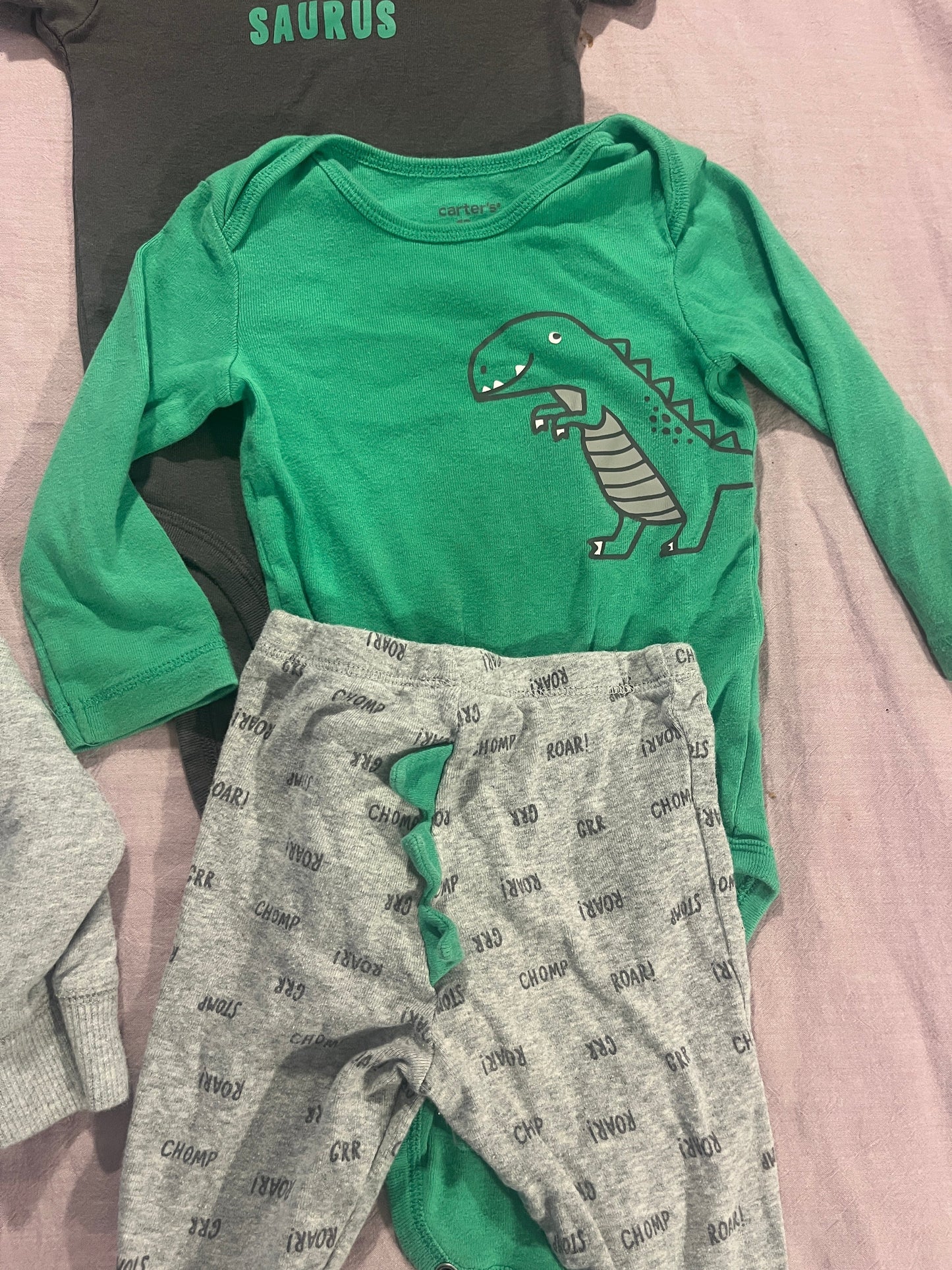 #211 Carters Boys 12m Dino Bundle of 4 Onesie/Pants/Jacket