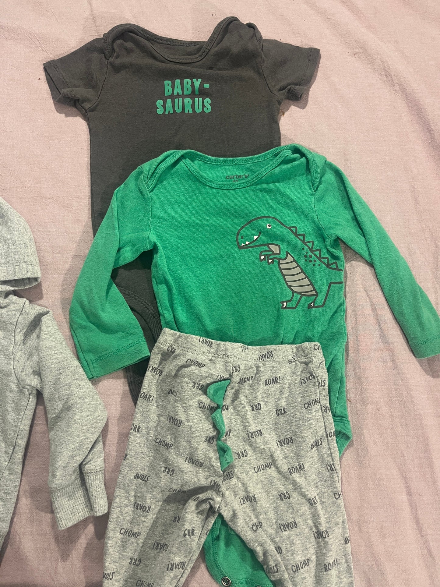 #211 Carters Boys 12m Dino Bundle of 4 Onesie/Pants/Jacket