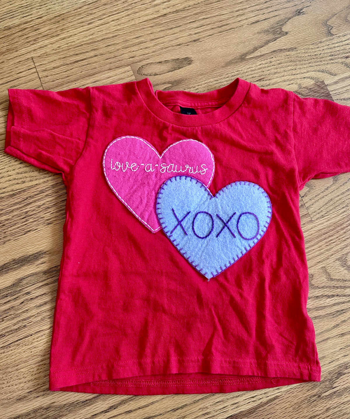 #98- Boys, Hand Stitched, Love-a-Saurus Shirt- Size 4