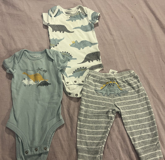#211 REDUCED 6m Dinosaur Onesie Pants Set