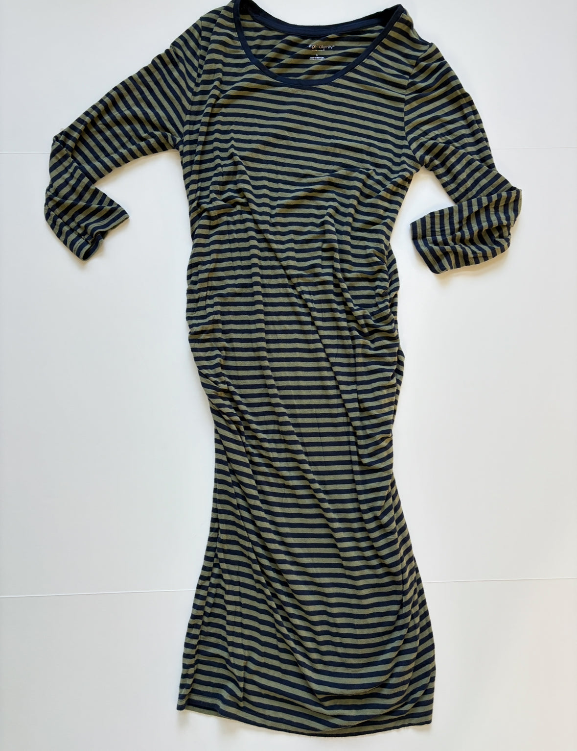 #98A - Maternity Small Liz Lange Blue and Green Striped Dress GUC