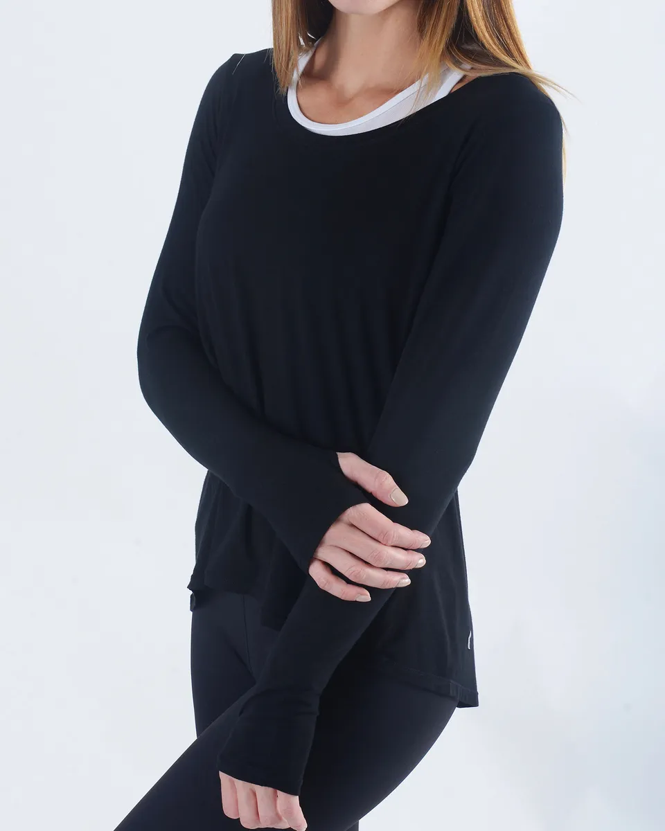 #111 Zyia Black Heavenly Long High-Low Tee Women Athletic Top Size Medium