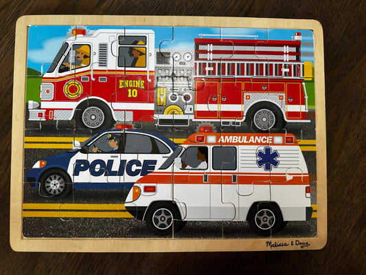 #111 Melissa & Doug Emergency Vehicle Wooden Puzzle 24 piece