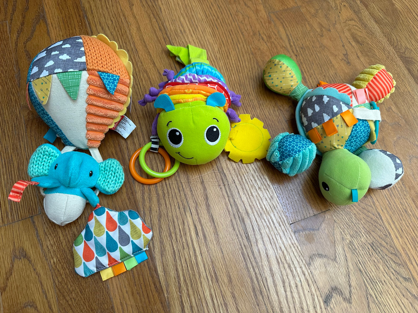 Ingenuity Hanging Toy Bundle - Elephant Hot Air Balloon, Musical Pull Caterpillar, Jingle Turtle with Mirror