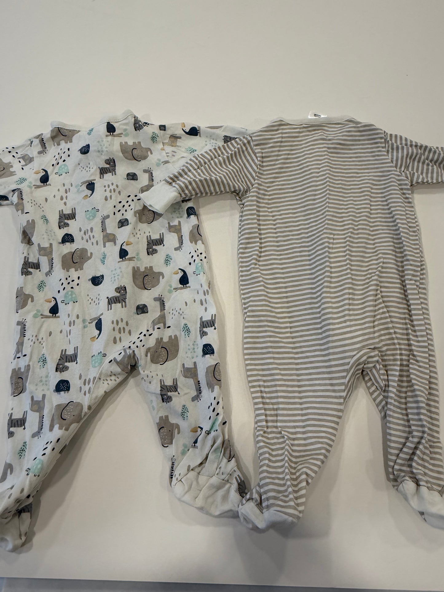 #9 -  Gerber -  3 Zipper Sleep N Plays Beige Animal & Blue Space Infants SIZE  0-3M