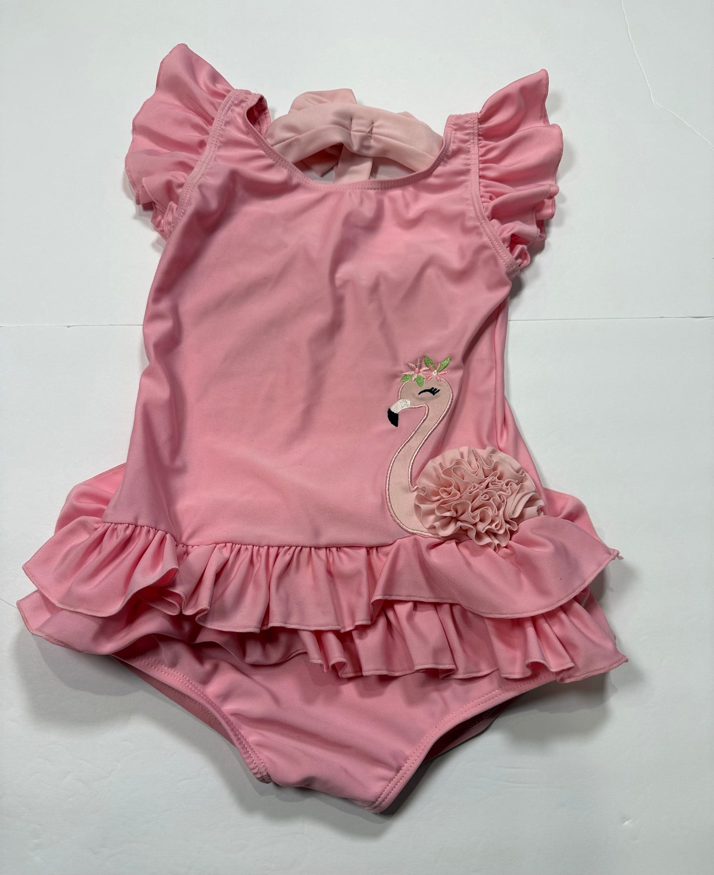 #141 Girls 4Y Set of 2 Ruffleso Flamingo Ruffle Bathing Suit with Bow Back and Mermaid Ruffle Bathing Suit with Bow Detail