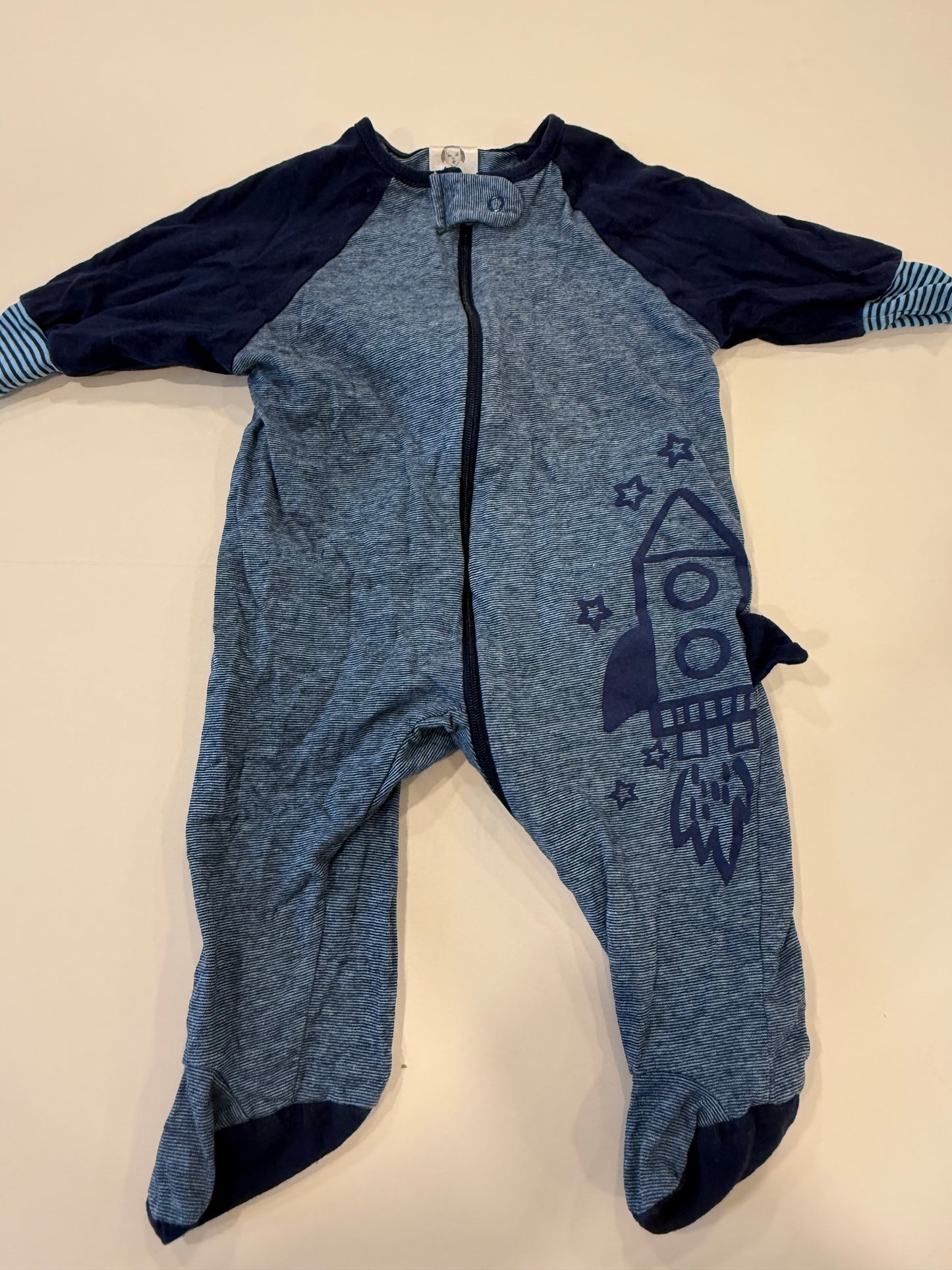 #9 -  Gerber -  3 Zipper Sleep N Plays Beige Animal & Blue Space Infants SIZE  0-3M