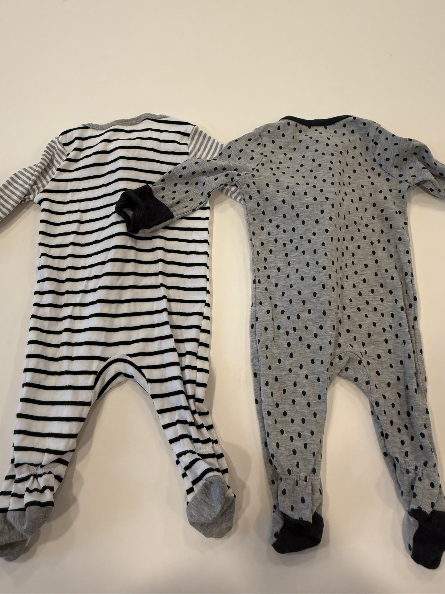 #9 -  Cloud Island -  2 Sleep N Plays Grey/Black Stripes/Dots Infants SIZE  0-3M