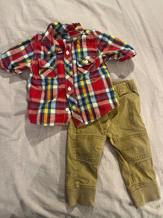 #211 12m Plaid Shirt and Khakis Outfit