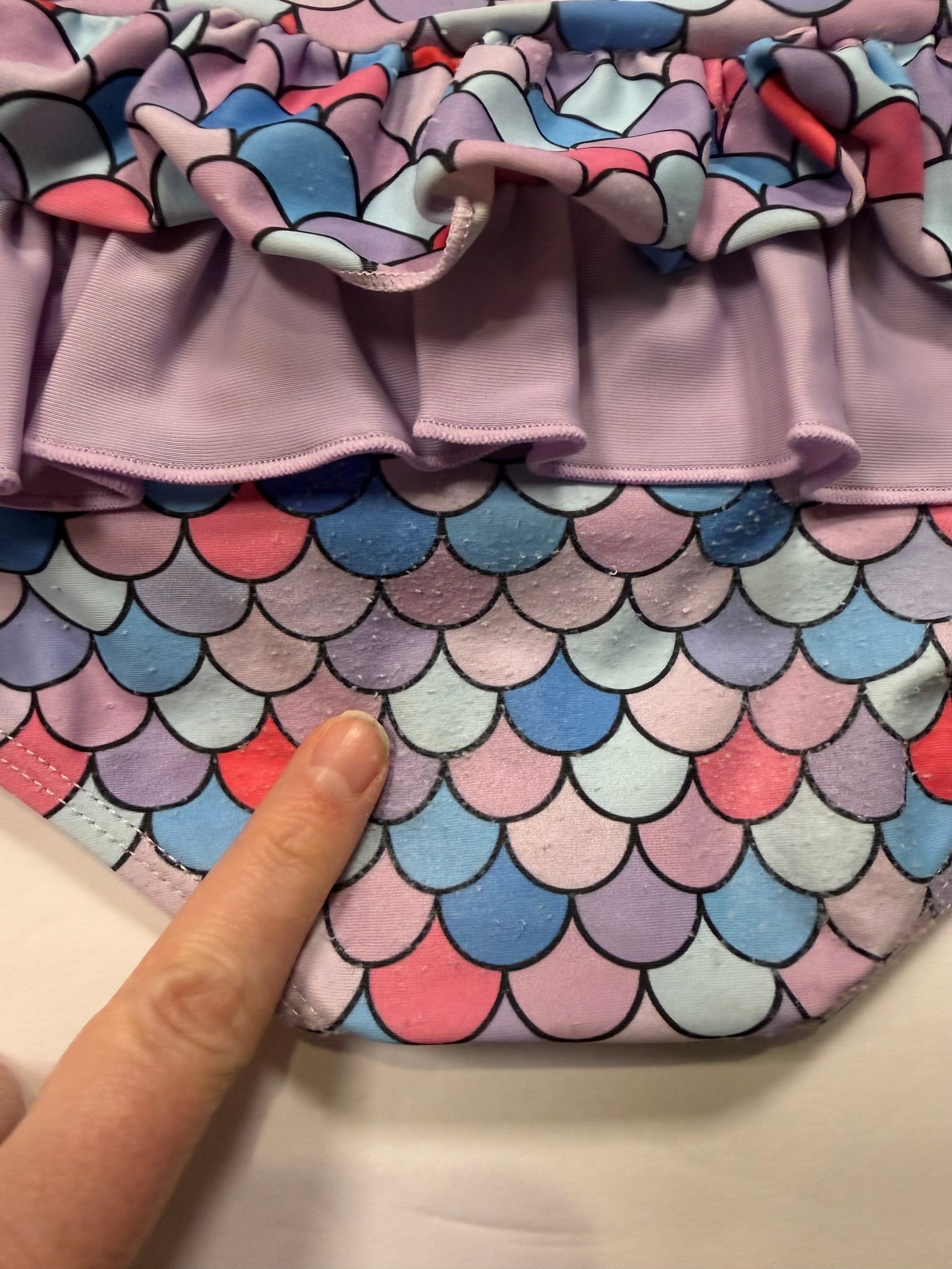 #141 Girls 4Y Set of 2 Ruffleso Flamingo Ruffle Bathing Suit with Bow Back and Mermaid Ruffle Bathing Suit with Bow Detail
