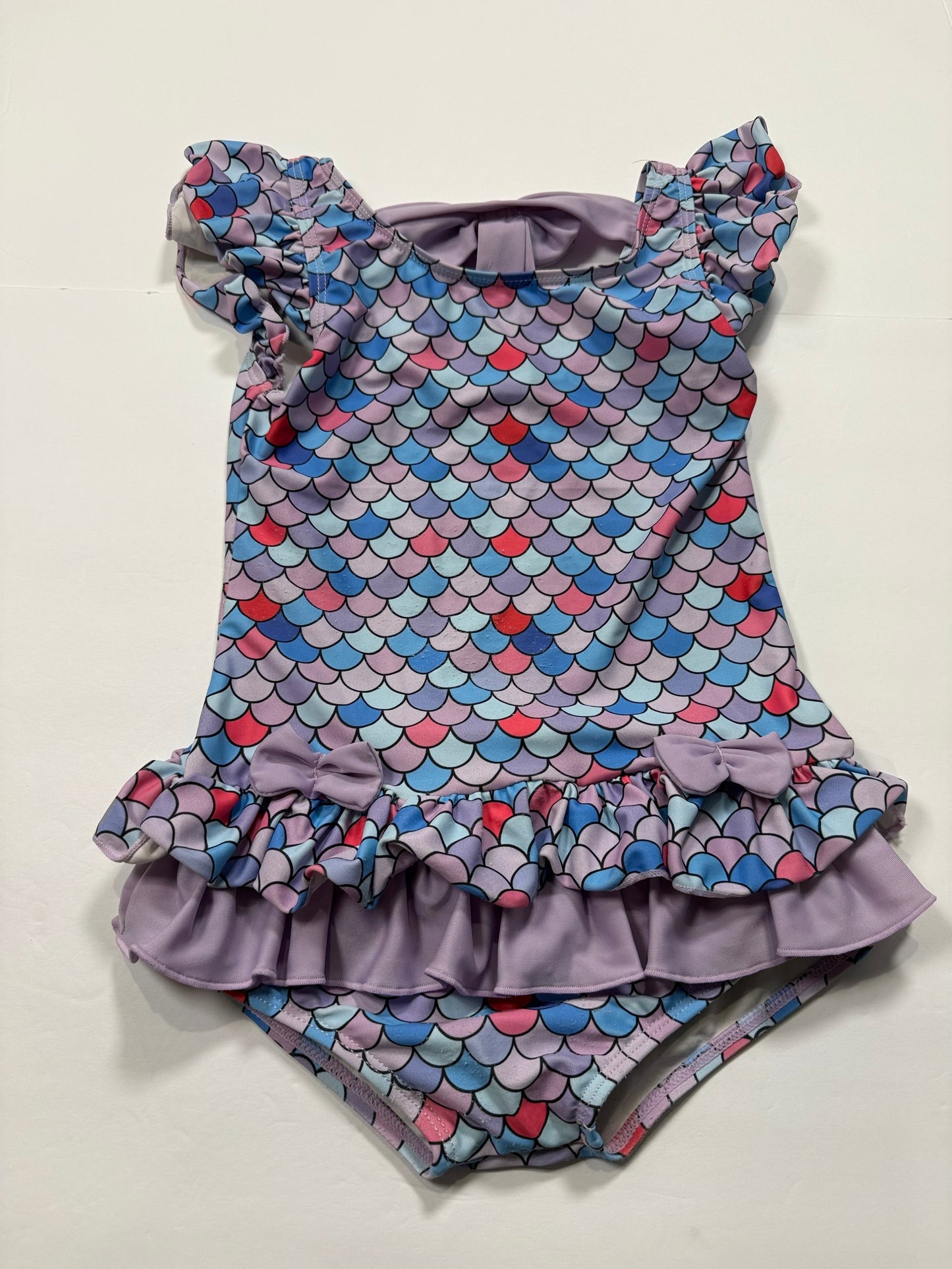 #141 Girls 4Y Set of 2 Ruffleso Flamingo Ruffle Bathing Suit with Bow Back and Mermaid Ruffle Bathing Suit with Bow Detail