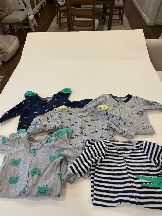 #9 -  Carters -  5 Sleep N Plays Various Animals  Infants SIZE  3M